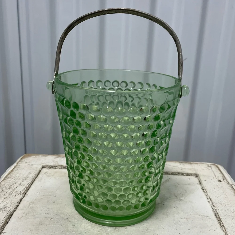 Very Rare Vintage Depression Uranium Glass Liberty Works Green Ice Bucket
